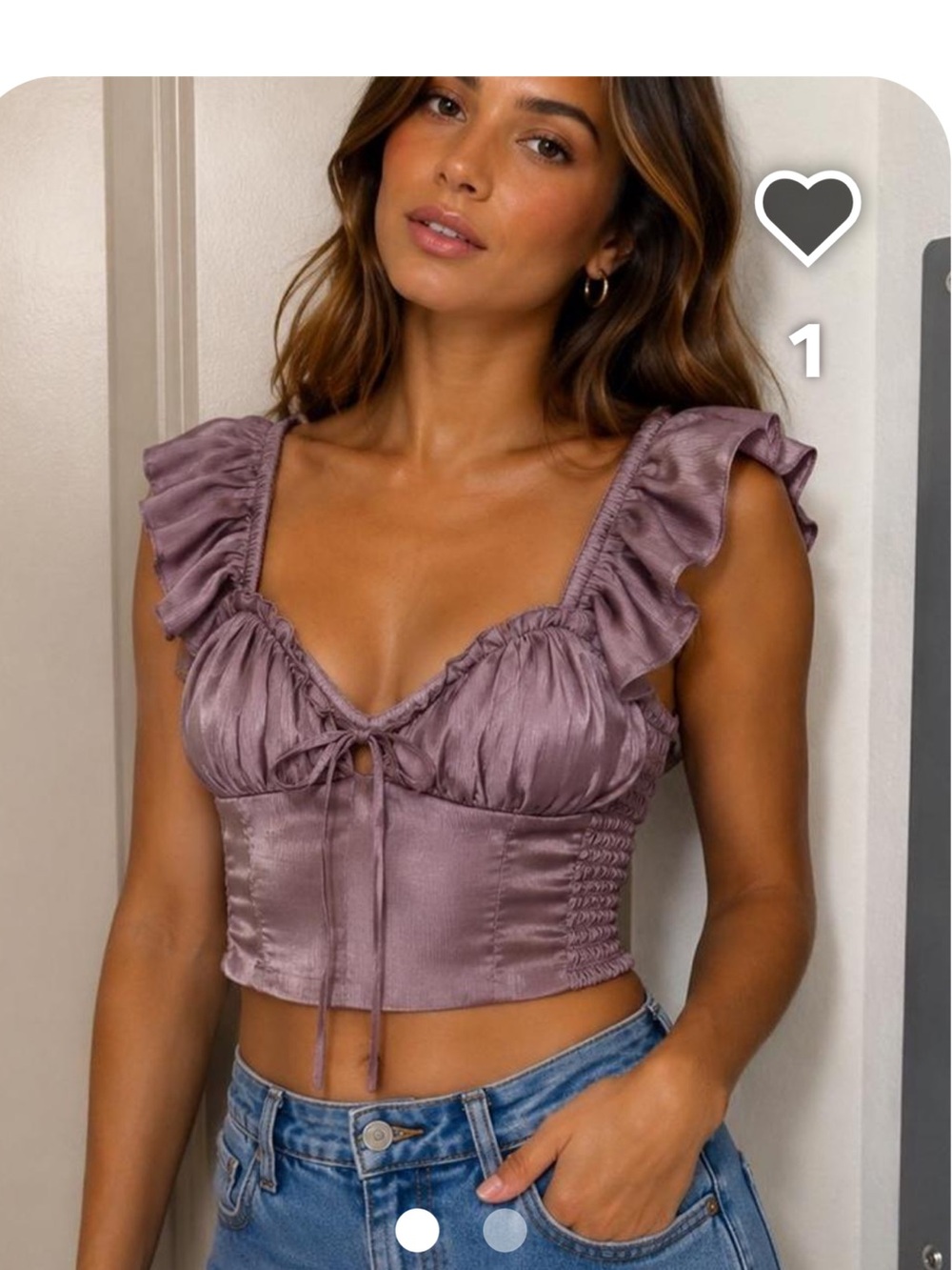 Altar'd State Satin Ruffle Tie-Front Crop Top in Mauve